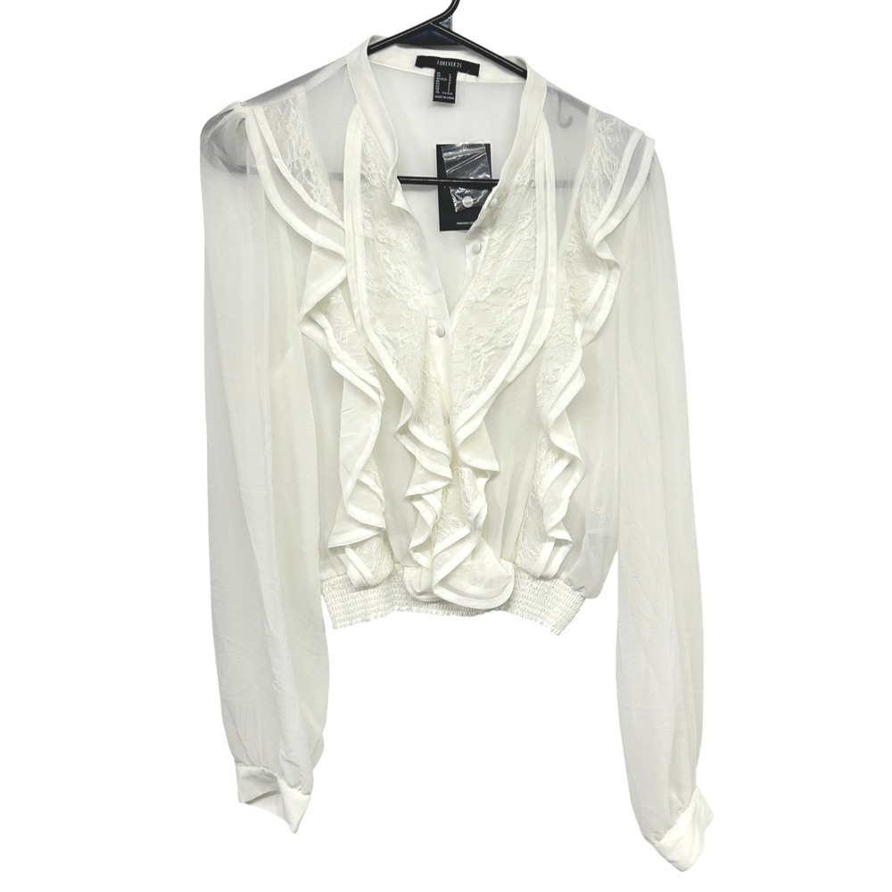 Victorian Lace Ruffle Sheer Blouse L Ivory Ethereal Regency Romantic‎ Top NWT